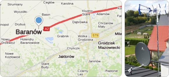 Mapa Gminy Baranów i okolic - tu fachowe usługi serwisu, naprawy, montażu i ustawiania anten TV naziemnych i satelitarnych Gmina Baranów w powiecie grodziskim - tu wykonujemy usługi antenowe RTV-SAT, montaż, naprawę i ustawianie anten tv