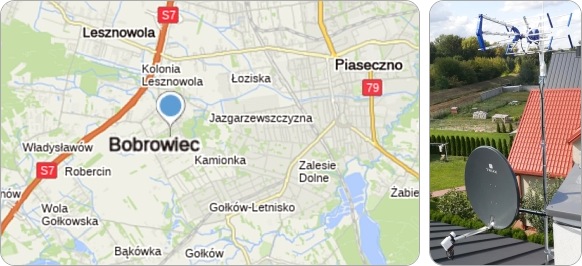 Mapa Bobrowiec i okolice - tu fachowe usługi serwisu, naprawy, montażu i ustawiania anten TV naziemnych i satelitarnych Mapa Bobrowiec i okolice - usługi RTV-SAT, montaż, serwis i ustawianie anten tv