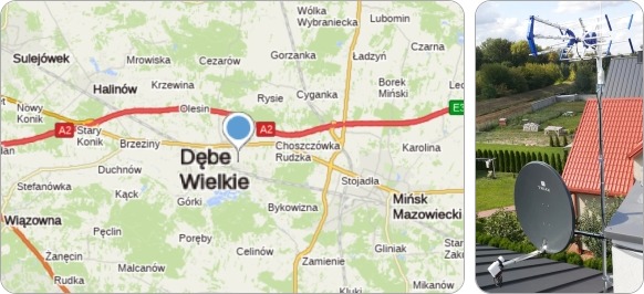 Mapa Gminy Dębe Wielkie i okolic - tu fachowe usługi serwisu, naprawy, instalacji i ustawiania anten TV naziemnych i satelitarnych montaż anten TV Dębe Wielkie - serwis i regulacja anten tv