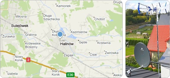 Mapa Halinowa i okolic gdzie wykonujemy usługi RTV-SAT związane z montażem instalacji i naprawą anten TV Mapa Halinowa - naprawa anten tv, montaż, ustawianie i serwis anten