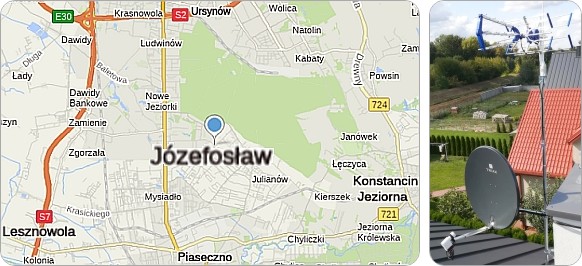Mapa Józefosławia i okolic - usługi RTV-SAT, montaż, serwis i ustawianie anten tv