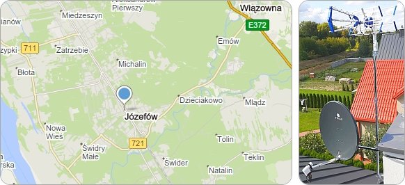 Mapa Józefowa i okolic gdzie wykonujemy usługi RTV-SAT związane z montażem i serwisem anten TV Mapa Józefowa - serwis, montaż, ustawianie i naprawa anten