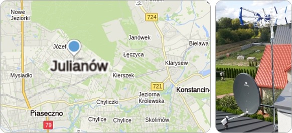 Mapa Julianów i okolice - usługi RTV-SAT, montaż, serwis i ustawianie anten tv