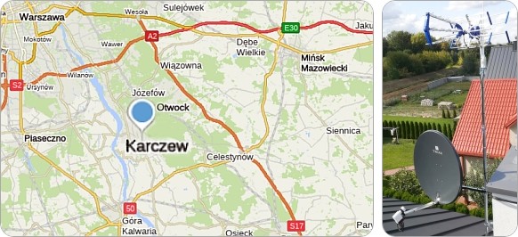 Mapa Gminy Karczew i okolic - tu fachowe usługi serwisu, naprawy, montażu i ustawiania anten TV naziemnych i satelitarnych Mapa Gminy Karczew w powiecie otwockim - tu wykonujemy usługi instalacyjne RTV-SAT, montaż, serwis i ustawianie anten tv