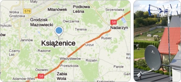 Mapa Książenic i okolic - usługi RTV-SAT, montaż, serwis i regulacja anten tv