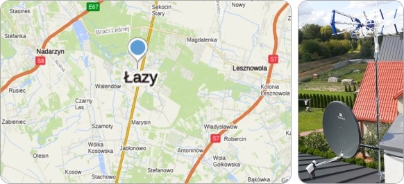 Mapa łazy i okolice - tu fachowe usługi serwisu, naprawy, montażu i ustawiania anten TV naziemnych i satelitarnych Mapa Łazy i okolice - usługi RTV-SAT, montaż, serwis i ustawianie anten tv
