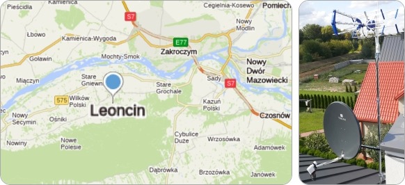 Mapa Gminy Leoncin i okolic - tu fachowe usługi serwisu, naprawy, instalacji i ustawiania anten TV naziemnych i satelitarnych montaż ustawianie anten TV Leoncin - serwis i regulacja anten tv