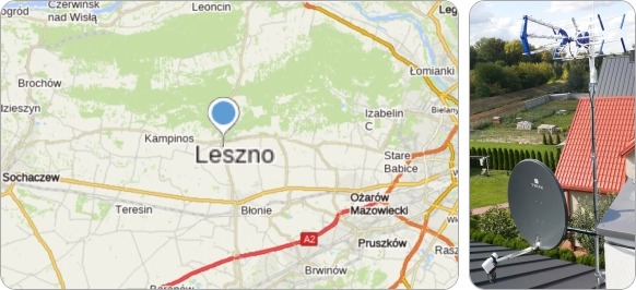 Mapa Gminy Leszno i okolic - tu fachowe usługi serwisu, naprawy, instalacji i ustawiania anten TV naziemnych i satelitarnych montaż ustawianie anten TV Leszno - serwis i regulacja anten tv