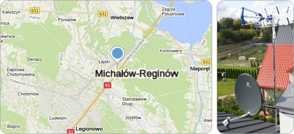Mapa Michałowa-Reginowa i okolic powiatu legionowskiego - tu realizujemy fachowe usługi serwisu, naprawy, montażu i ustawiania anten TV naziemnych i satelitarnych Mapa Michałowa-Reginowa i regionu - usługi RTV-SAT, montaż, serwis i regulacja anten tv