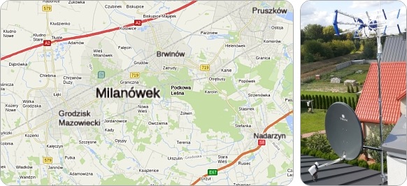 Mapa Milanówka i okolic - usługi RTV-SAT, montaż, serwis i ustawianie anten tv