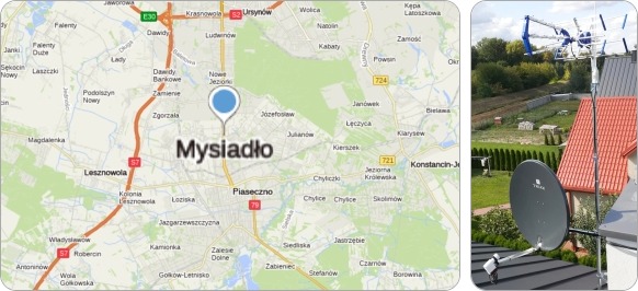 Mapa Mysiadła i okolic - tu fachowe usługi serwisu, naprawy, montażu i ustawiania anten TV naziemnych i satelitarnych Mapa Mysiadła i okolic - usługi RTV-SAT, montaż, serwis i ustawianie anten tv