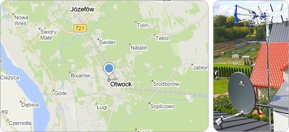 Mapa Otwocka i okolic gdzie wykonujemy usługi RTV-SAT związane z montażem i serwisem anten TV Mapa Otwocka - serwis, montaż, ustawianie anten