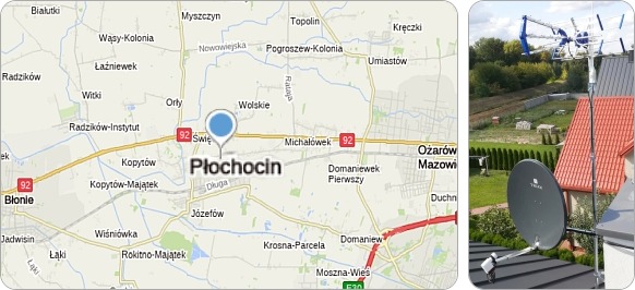 Mapa Płochocina i regionu - usługi RTV-SAT, montaż, serwis i regulacja anten tv