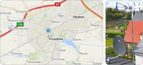 Mapa Pruszkowa gdzie wykonujemy usługi montażu, naprawy i ustawiania anten
