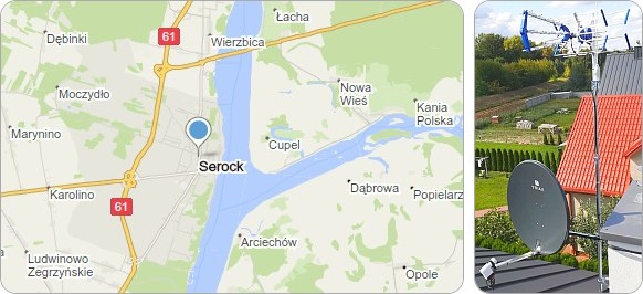 Mapa Serocka i okolic gdzie wykonujemy usługi RTV-SAT związane z montażem i serwisem anten tv Serock mapa gminy - anteny tv, montaż, serwis, ustawianie