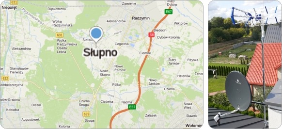Mapa Słupna i okolic powiatu wołomińskiego - tu realizujemy fachowe usługi serwisu, naprawy, montażu i ustawiania anten TV naziemnych i satelitarnych Mapa Słupna i regionu - usługi RTV-SAT, montaż, serwis i regulacja anten tv