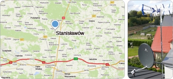 Mapa Gminy Stanisławów i okolic - tu fachowe usługi serwisu, naprawy, instalacji i ustawiania anten TV naziemnych i satelitarnych montaż anten TV Stanisławów - serwis i regulacja anten tv
