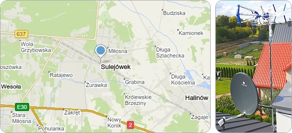 Mapa Sulejówka i okolic gdzie wykonujemy usługi RTV-SAT związane z montażem i serwisem anten TV Mapa Sulejówka w powiecie mińskim - serwis, montaż, ustawianie anten