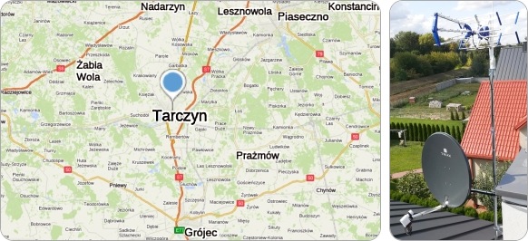Mapa Gminy Tarczyn i okolic - tu fachowe usługi serwisu, naprawy, montażu i ustawiania regulacji anten TV naziemnych i satelitarnych Gmina Tarczyn w powiecie piaseczyńskim usługi RTV-SAT anteny i telewizja, montaż, ustawianie anten