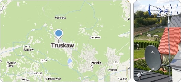 Mapa Truskawia i okolic powiatu warszawskiego-zachodniego - tu realizujemy fachowe usługi serwisu, naprawy, montażu i ustawiania anten TV naziemnych i satelitarnych Mapa Truskawia i regionu - usługi RTV-SAT, montaż, serwis i regulacja anten tv