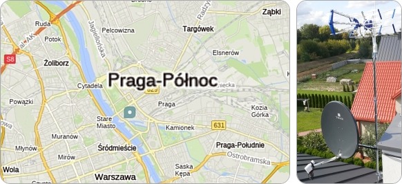 Mapa Warszawskiej dzielnicy Praga-Północ - tu wykonujemy usługi instalacyjne RTV-SAT, montaż, serwis i ustawianie anten tv