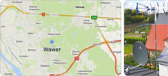 Mapa Warszawskiej dzielnicy Wawer - tu wykonujemuy usługi instalacyjne, montażowe, naprawę i ustawianie anten tv