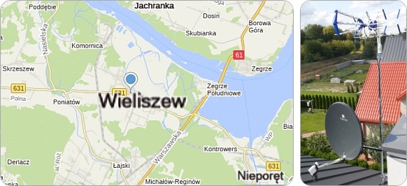 Mapa Gminy Wieliszew i okolic - tu fachowe usługi serwisu, naprawy, montażu i ustawiania anten TV naziemnych i satelitarnych Mapa Gminy Wieliszew w powiecie legionowskim - tu wykonujemy usługi instalacyjne RTV-SAT, montaż, serwis i ustawianie anten tv