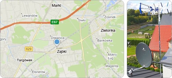 Mapa Ząbek i okolic gdzie dojeżdzamy z usługami antenowymi Wykonywanie usług antenowych w Ząbkach