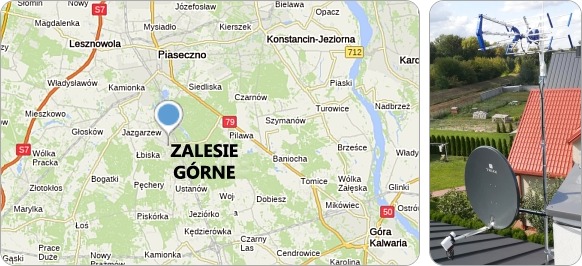 Mapa Zalesia Górnego i okolic - tu fachowe usługi serwisu, naprawy, montażu i ustawiania anten TV naziemnych i satelitarnych Mapa Zalesia Górnego i okolic - usługi RTV-SAT, montaż, serwis i ustawianie anten tv