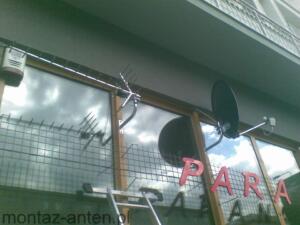 Montaż anteny satelitarnej i naziemnej na futrynie okna. Restauracja Parana Warszawa Centrum                    